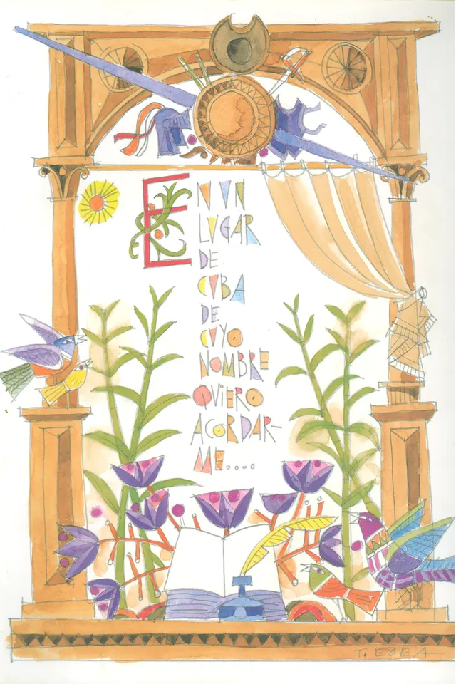 Cubierta de En un lugar de Cuba de cuyo nombre quiero acordarme, ilustrada por Tomás Egea Ascona